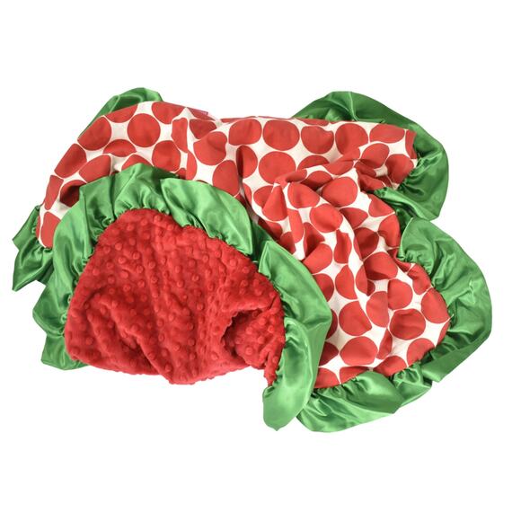 Christmas Baby Blanket Red Dots with Green Satin Border NEW - Picture 7 of 8